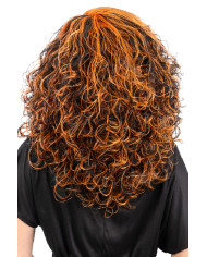 Wellhaar-Perücke, schwarz und orange, in Koffer