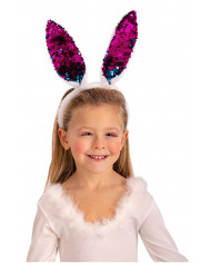 Headband with pink bunny ears with reversible sequins to make