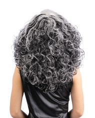 Wellhaar-Perücke, schwarz und weiß, in Koffer Wellhaar-Perücke, schwarz und weiß, in Koffer