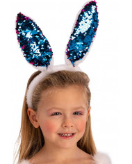 Headband with pink bunny ears with reversible sequins to make