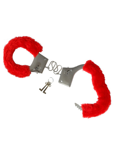 Handschellen mit rotem Plüsch in Sichtverpackung