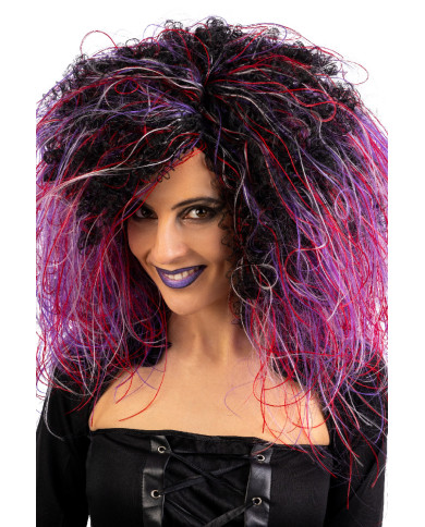 Perruque cheveux bouclés multi-couleurs violet, dans un étui Perruque cheveux bouclés multi-couleurs violet, dans un étui
