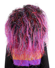 Perruque cheveux bouclés multi-couleurs violet, dans un étui Perruque cheveux bouclés multi-couleurs violet, dans un étui