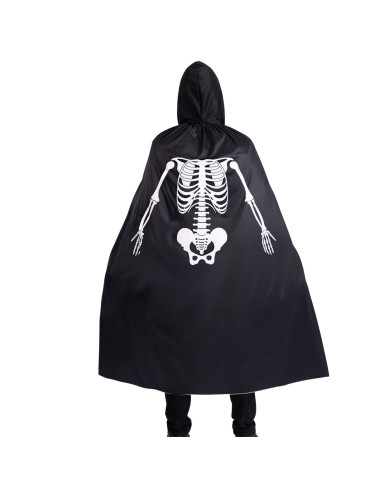 Cape en jersey avec squelette imprimé et capuche, long. 130 cm env., dans un sachet avec crochet Cape en jersey avec squelette imprimé et capuche, long. 130 cm env., dans un sachet avec crochet