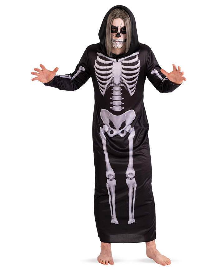 COSTUME TUNICA SCHELETRO CON CAPPUCCIO T.U. (M-L) IN BUSTA CON GANCIO