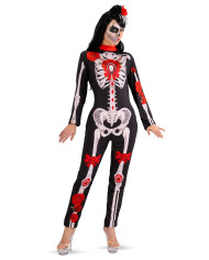 COSTUME TUTA SCHELETRO MESSICANO DONNA T.U. (S-M) IN BUSTA CON GANCIO