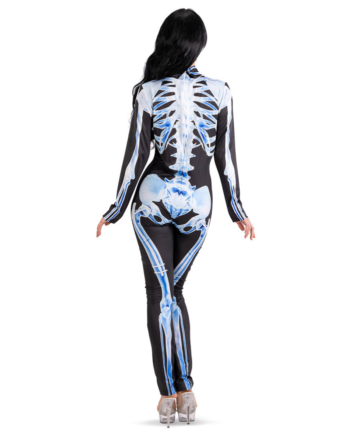 Déguisement combinaison squelette bleu clair unisexe taille unique (S-M), dans un sachet avec crochet