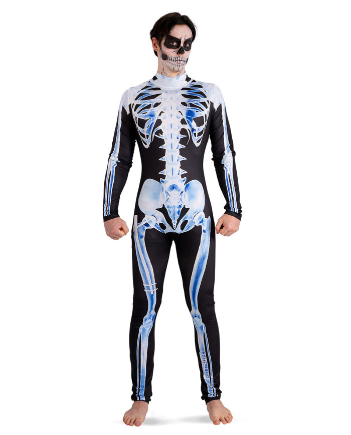 Déguisement combinaison squelette bleu clair unisexe taille (M-L), dans un sachet avec crochet