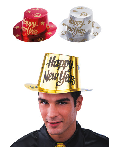 Chapeau « Happy New Year (Bonne Année) » en papier métallisé couleurs Chapeau « Happy New Year (Bonne Année) » en papier métallisé couleurs