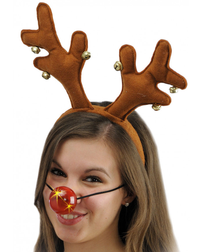 Christmas set composed of a plush deer headband with bells and Christmas set composed of a plush deer headband with bells and