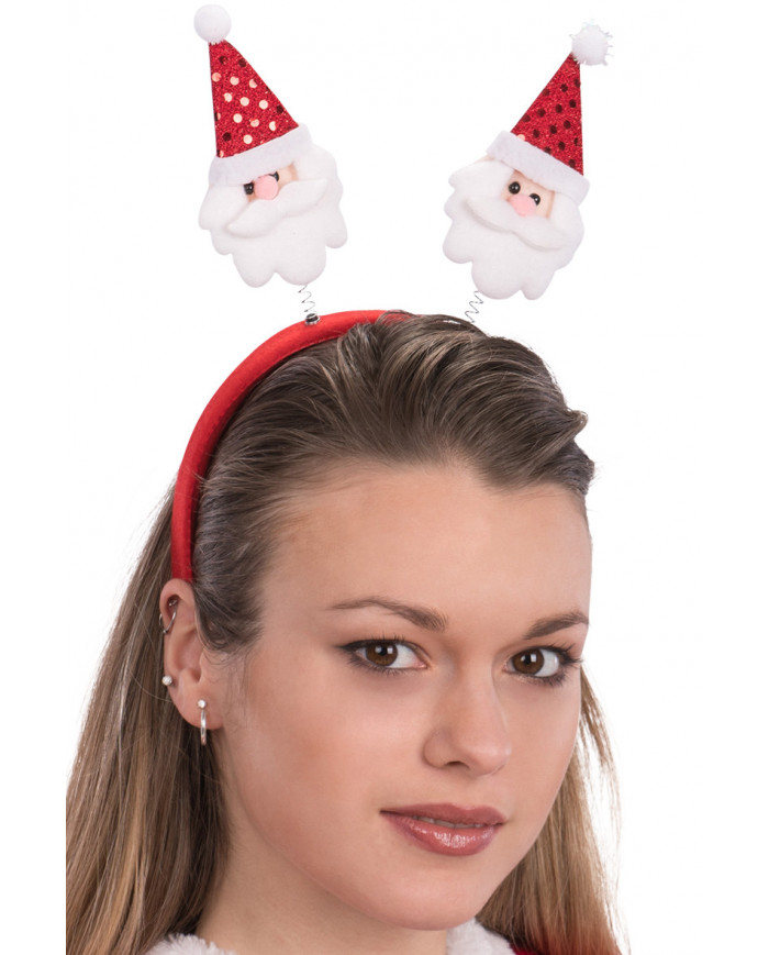 Headband with two hold Santa Claus faces decorated with