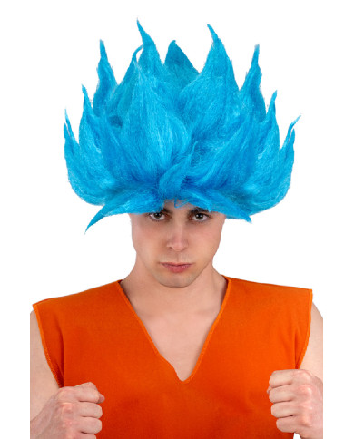 Perruque manga bleue dans une boîte