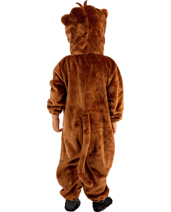 Äffchen-Kinderoverall aus Kunstfell mit Kapuze in Beutel mit Haken Äffchen-Kinderoverall aus Kunstfell mit Kapuze in Beutel mit Haken