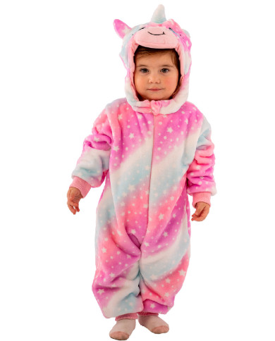 Unicorn fleece jumpsuit with hood in bag w/hook