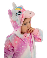 Déguisement combinaison licorne enfant en peluche avec capuche dans un sachet avec crochet Déguisement combinaison licorne enfant en peluche avec capuche dans un sachet avec crochet