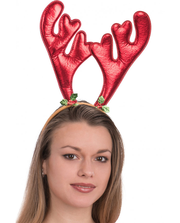 Headband with red reindeer horns in lurex, fun and colorful to