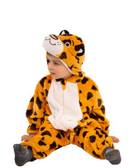 Déguisement combinaison léopard enfant en peluche avec capuche dans un sachet avec crochet Déguisement combinaison léopard enfant en peluche avec capuche dans un sachet avec crochet