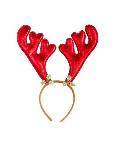 Headband with red reindeer horns in lurex, fun and colorful to