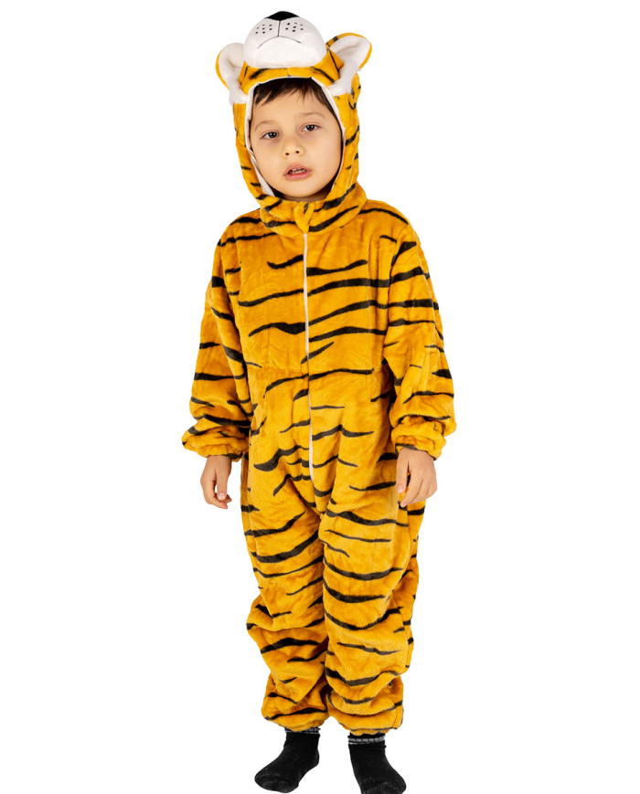 Mono de tigre de peluche con capucha en bolsa con percha Mono de tigre de peluche con capucha en bolsa con percha