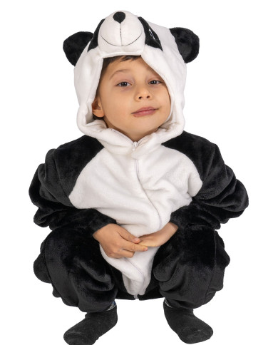 Déguisement combinaison panda enfant en peluche avec capuche dans un sachet avec crochet
