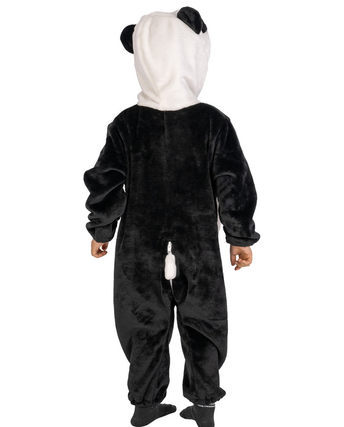 Panda-Kinderoverall aus Kunstfell mit Kapuze in Beutel mit Haken Panda-Kinderoverall aus Kunstfell mit Kapuze in Beutel mit Haken