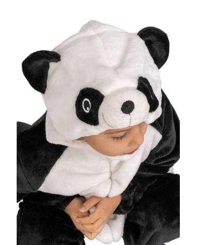 Mono de oso panda de peluche con capucha en bolsa con percha Mono de oso panda de peluche con capucha en bolsa con percha