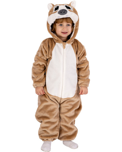 Squirrel fleece jumpsuit with hood in bag w/hook