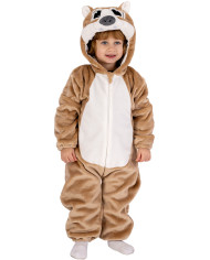 Squirrel fleece jumpsuit with hood in bag w/hook