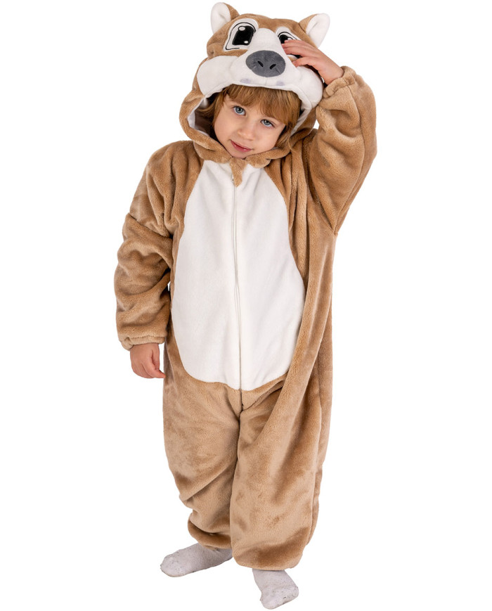 Eichhörnchen-Kinderoverall aus Kunstfell mit Kapuze in Beutel mit Haken