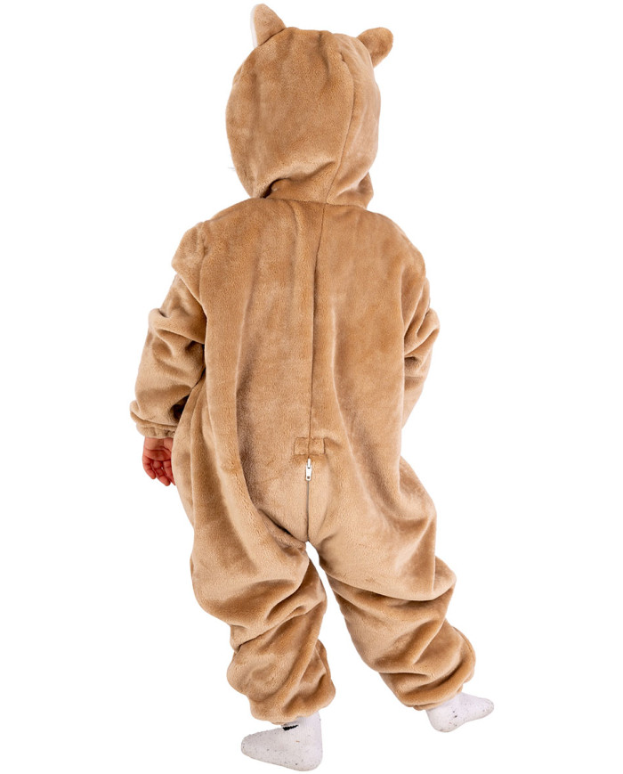 Squirrel fleece jumpsuit with hood in bag w/hook