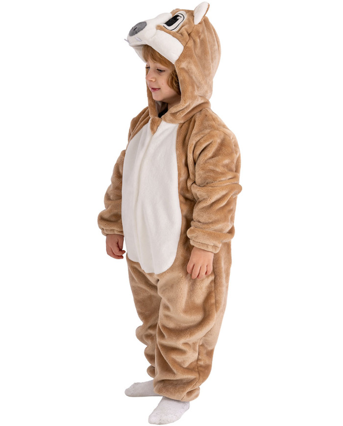 Eichhörnchen-Kinderoverall aus Kunstfell mit Kapuze in Beutel mit Haken