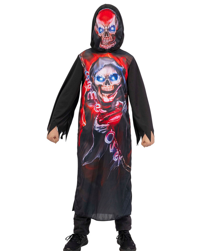 Tunique à capuche à imprimé squelette rouge dans un sachet avec crochet