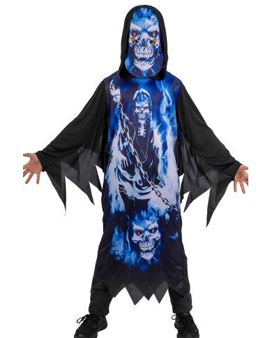 Blue skeleton tunic costume w/mask in bag w/hook