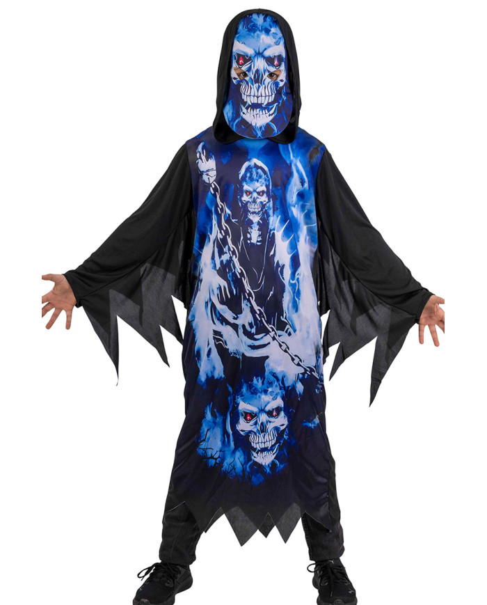 Blue skeleton tunic costume w/mask in bag w/hook