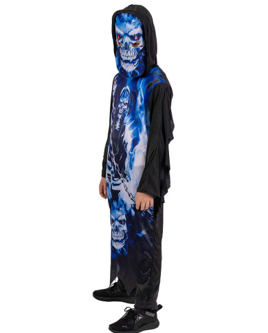 Blue skeleton tunic costume w/mask in bag w/hook