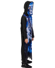 Tunica con cappuccio e stampe scheletro blu e maschera in busta c/gancio