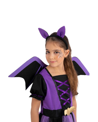 Kleine Fledermaus-Kostüm für Mädchen mit Flügeln und Haarreif in Beutel mit Haken