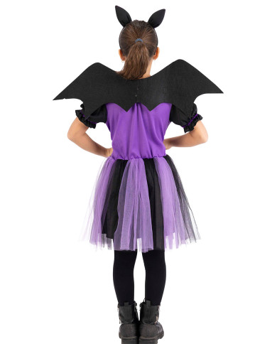 Déguisement chauve-souris fille avec ailes et serre-tête dans un sachet avec crochet