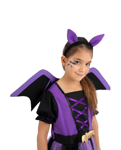 Kleine Fledermaus-Kostüm für Mädchen mit Flügeln und Haarreif in Beutel mit Haken