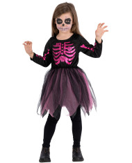 Fuchsia skeleton girl costume in bag w/hook