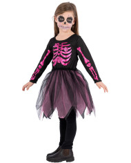 Fuchsia skeleton girl costume in bag w/hook