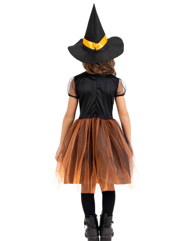 Costume streghetta arancione con cappello in busta c/gancio
