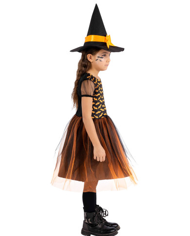 Costume streghetta arancione con cappello in busta c/gancio