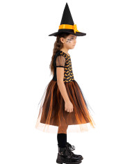 Costume streghetta arancione con cappello in busta c/gancio