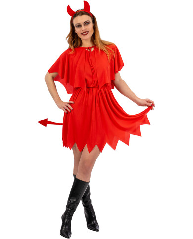 Déguisement diablesse avec cape et serre-tête dans un sachet avec crochet