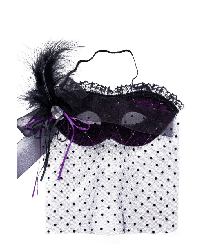 Velvet mask w/veil and decorations w/header