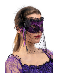 Maschera in vellutino con bautta e decorazioni con cavallotto