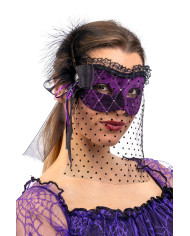 Maschera in vellutino con bautta e decorazioni con cavallotto