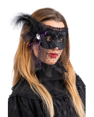 Black velvet mask w/veil and decorations w/header