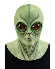 Máscara alienígena verde de látex con solapa de cartón